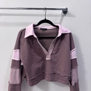 Blue Blush Pink and Brown Patchwork Crop Top